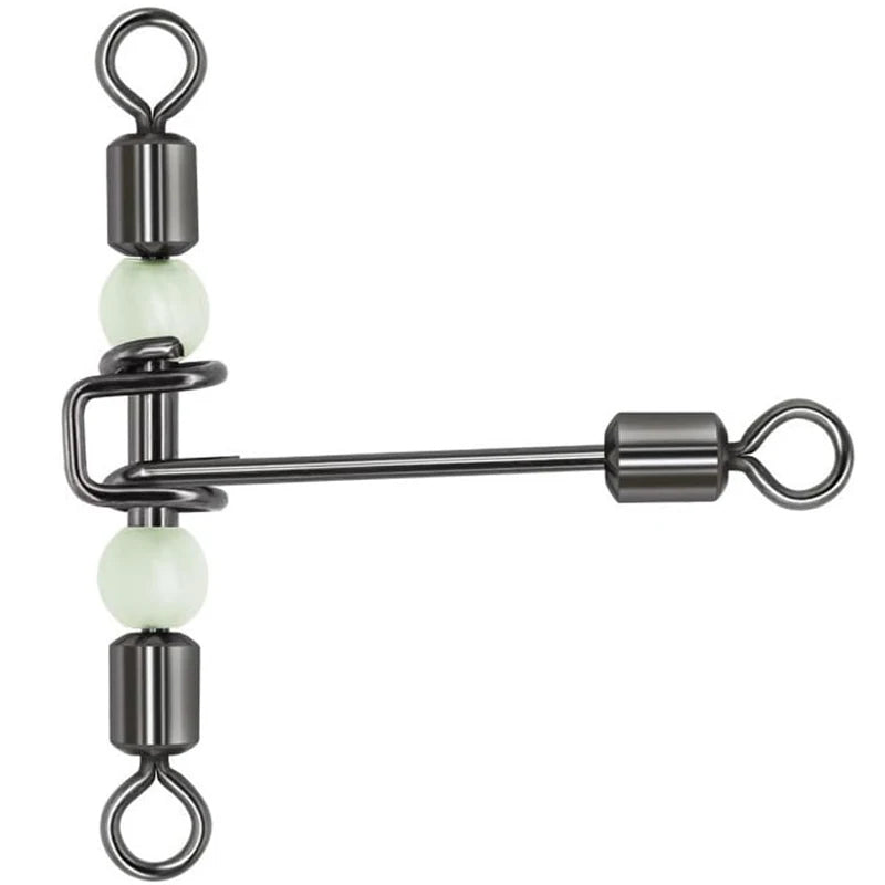 30pcs 3 Way Fishing Swivels Cross Line T Shape Swivels Fishing Snap Connectors with Glow Beads Tackle Saltwater Freshwater