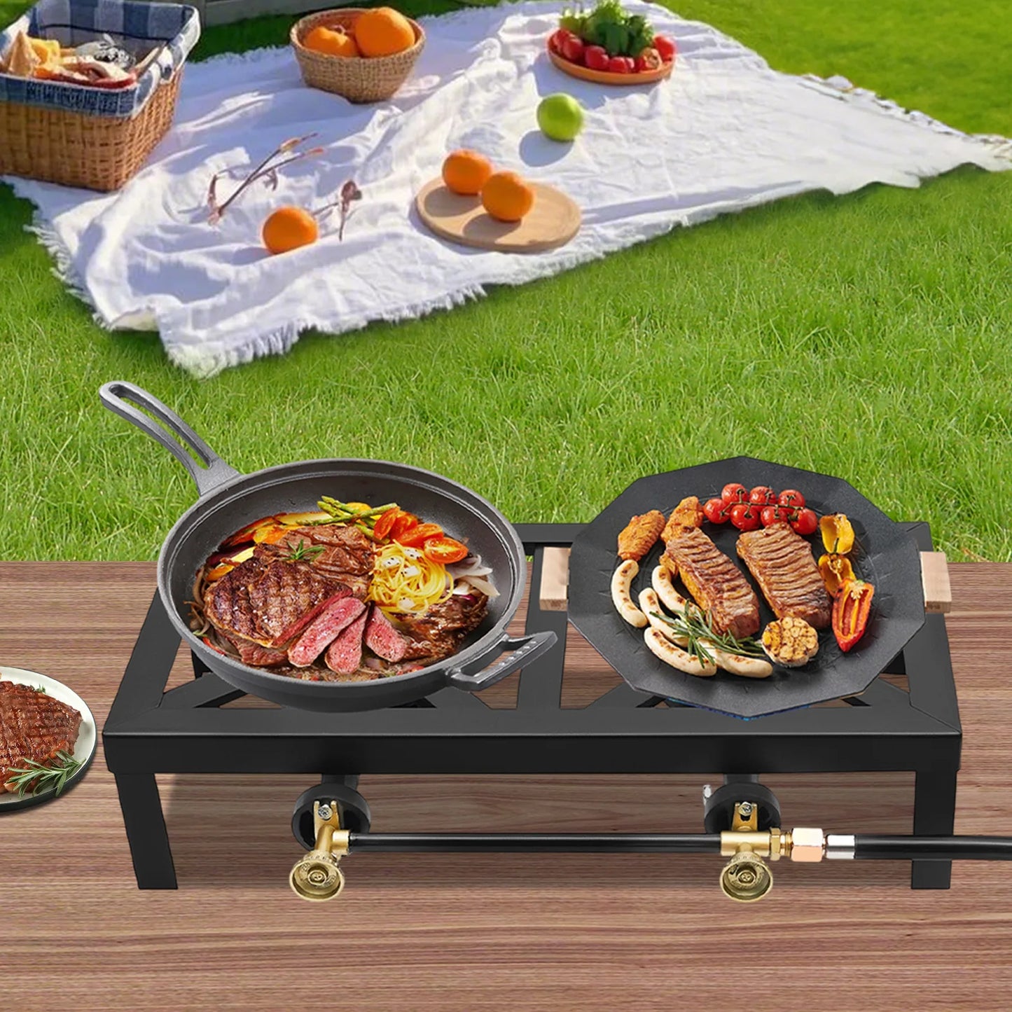 Portable Double Burner Outdoor Gas Stove Propane Cooker With Regulator