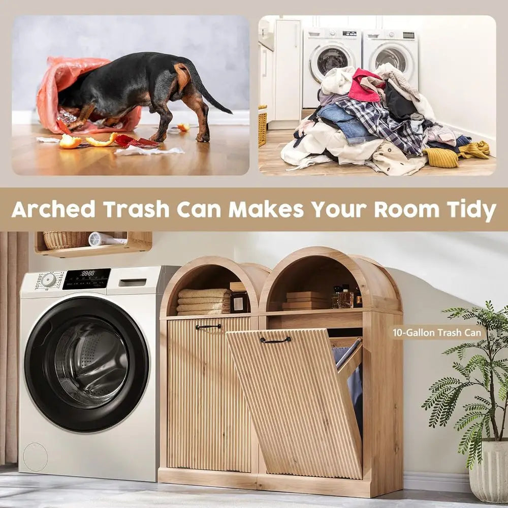 Arched Tilt Out Trash Can Cabinet With Fluted Door