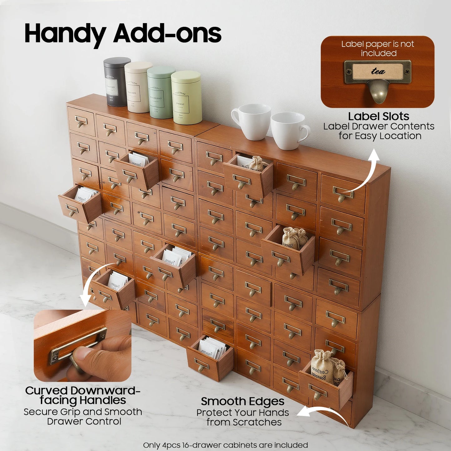 64 Drawer Pine Wood Tabletop Storage Cabinet For Home Office