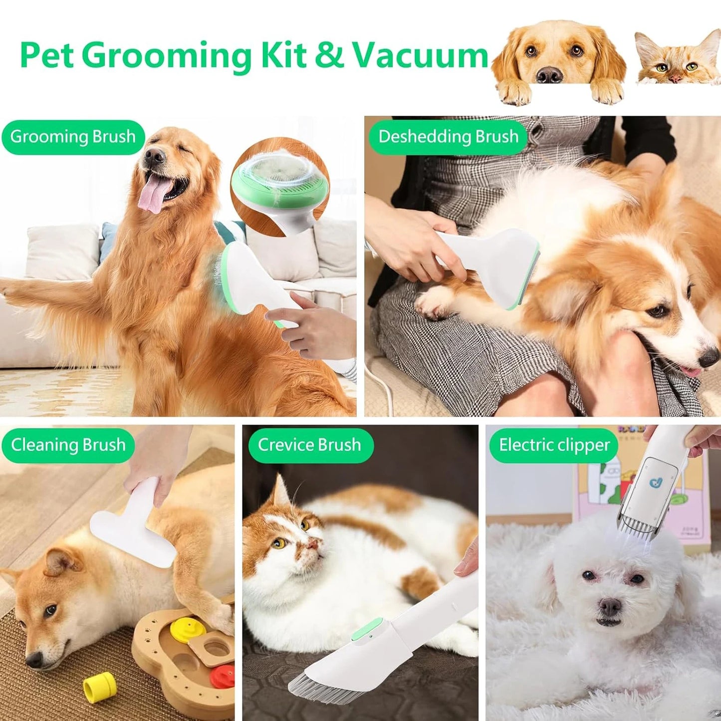 HiMISS Pet Grooming Kit With Vacuum Suction And Tools
