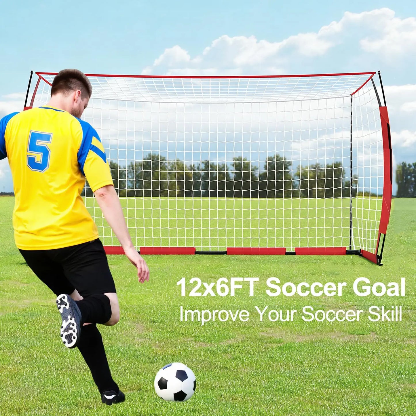 Himiss 12x6ft Heavy Duty Foldable Portable Soccer Goal Net
