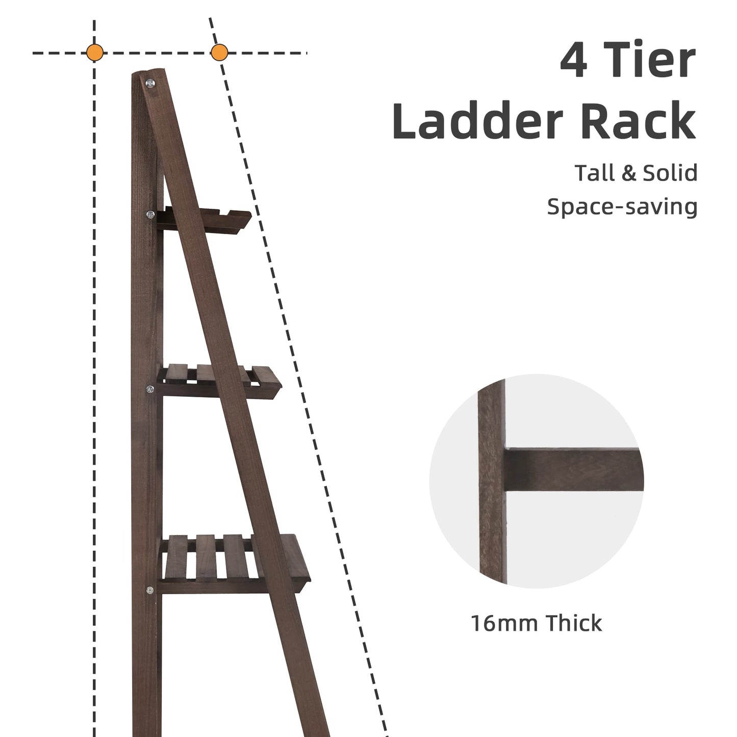 Folding Four Tier Ladder Shelf Wood Storage Rack For Plants