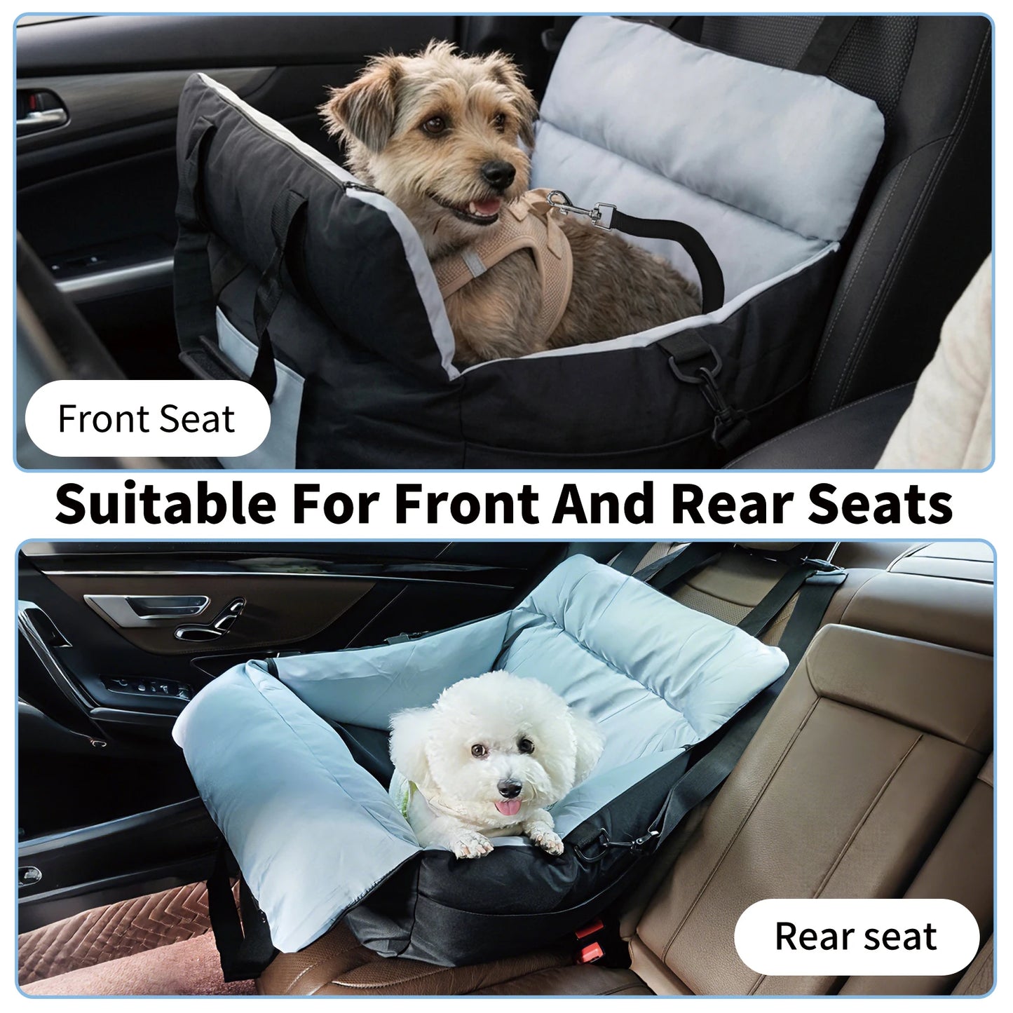 Borwart Portable Dog Car Seat With Safety Belt And Storage