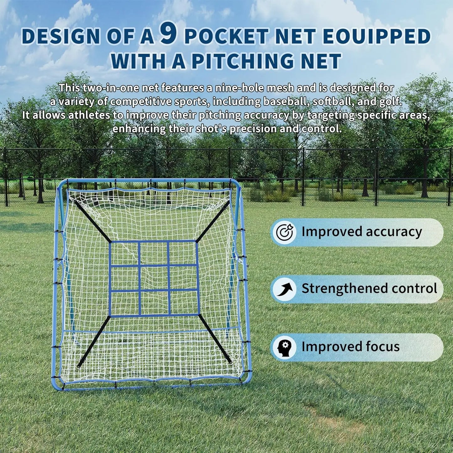 5x4 ft Volleyball Baseball Rebounder Net, Softball Rebounder Pitchback Net,Multi-Sport Training Rebound Net, Adjustable Angles