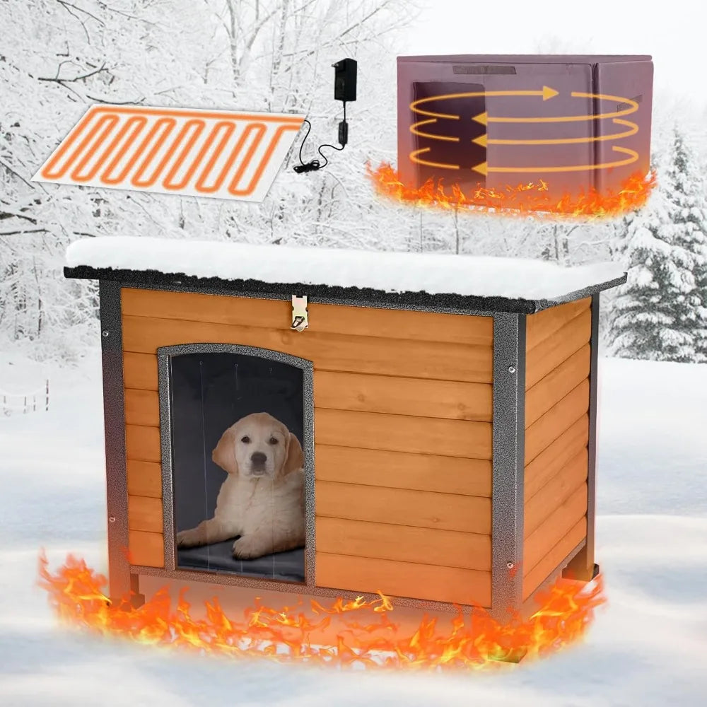 Outdoor Heated Dog House With AntiChew Iron Frame Temperature Control