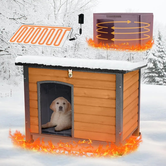 Outdoor Heated Dog House With AntiChew Iron Frame Temperature Control