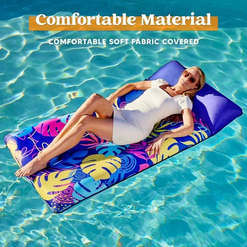 JOYIN Fabric Covered Pool Inflatable Floats Raft  Mat Lounger Floaties for Adults Summer Water Party Headrest