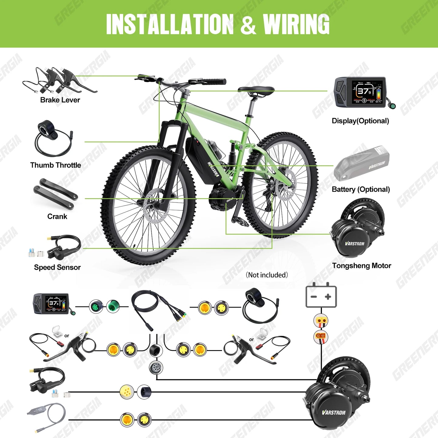 Varstrom 48V Mid Motor Kit Torque Sensor For Bicycle Electric Bike Conversion