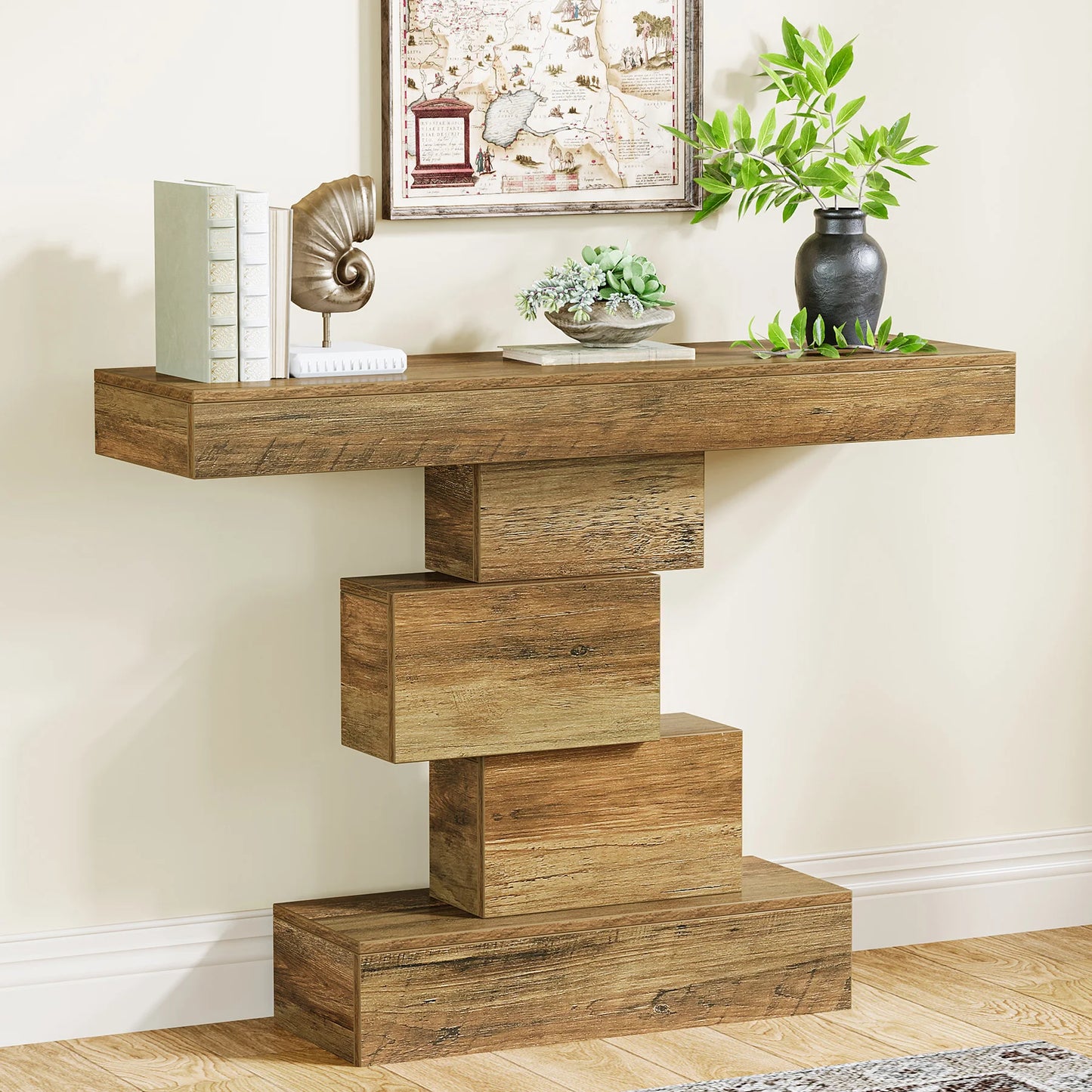 Tribesigns Farmhouse Wooden Console Table With Geometric Base