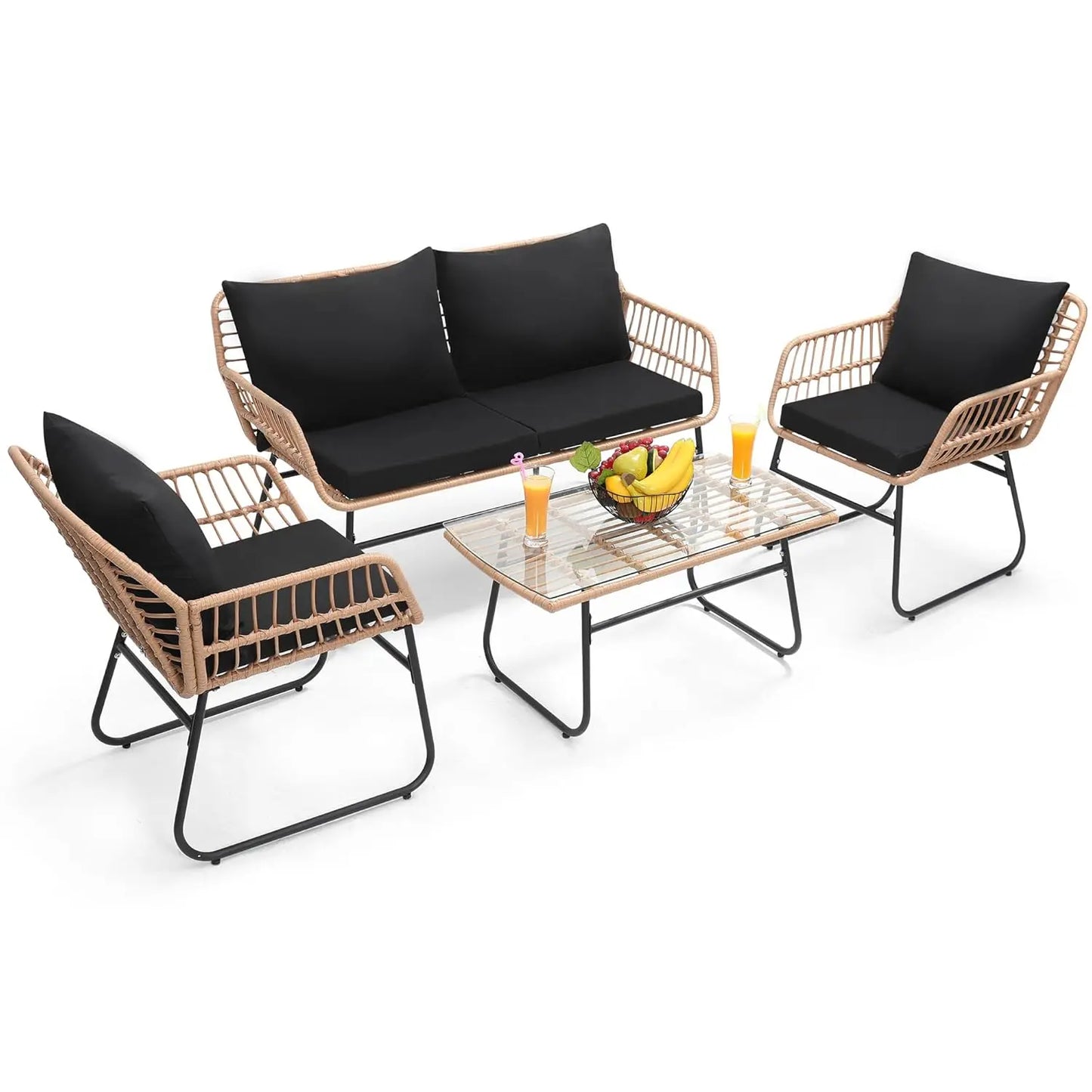 Four Piece Modern Wicker Patio Bistro Outdoor Furniture Set