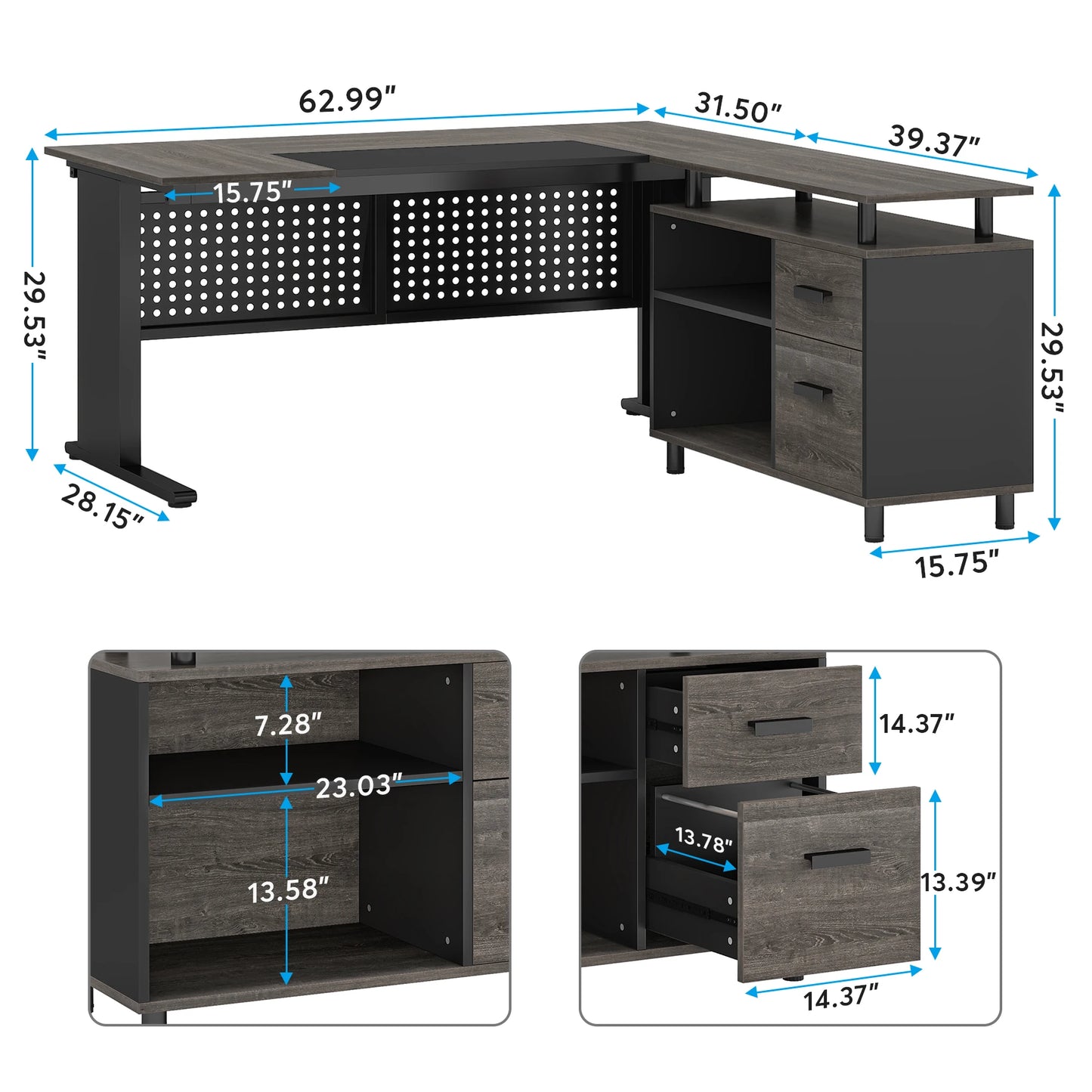 Tribesigns Executive Desk With File Cabinet And Storage Shelves