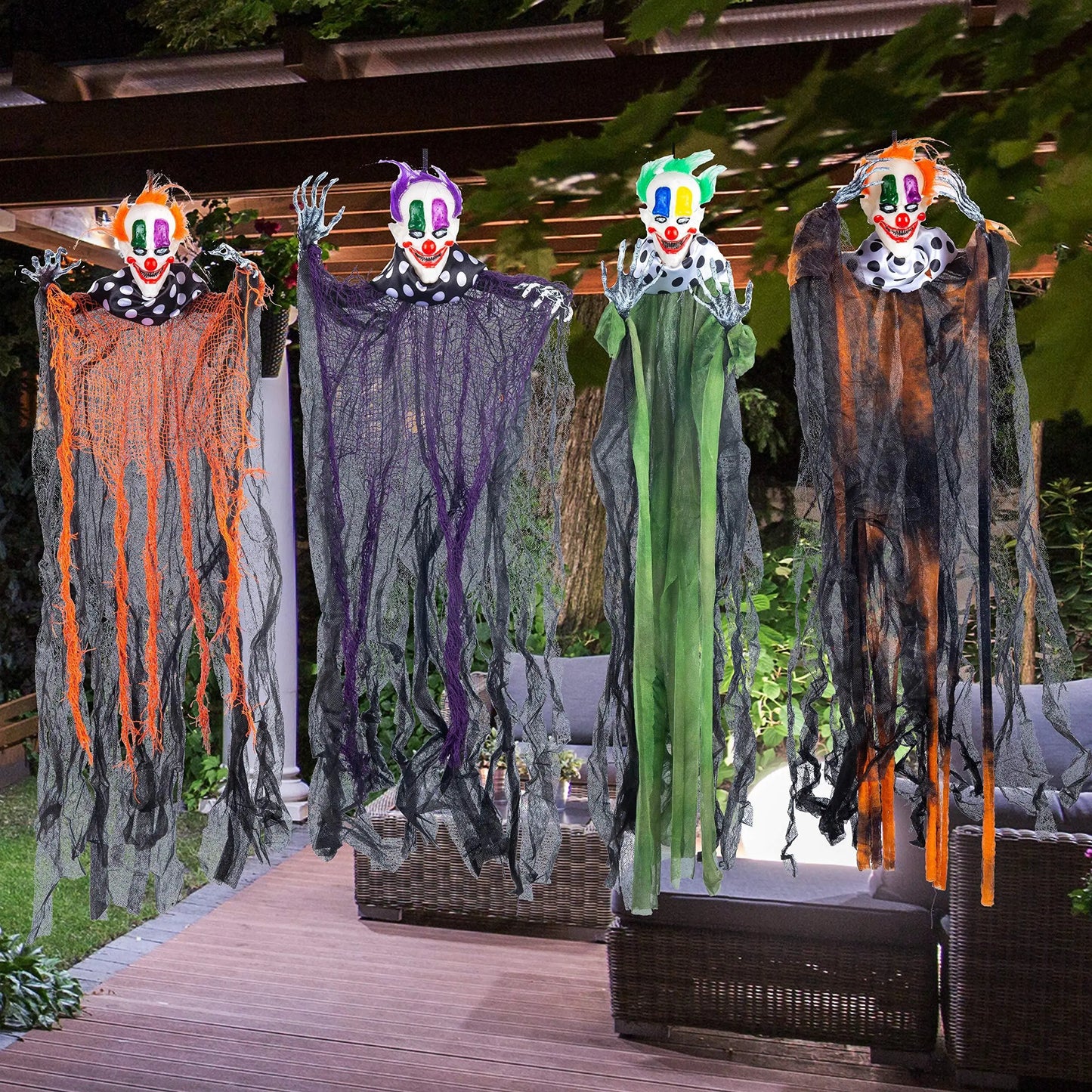 29 inch Tall Hanging Clown Halloween Decorations Outdoor Props Front Porch Party Supplies Garden Yard Lawn Scary Horror