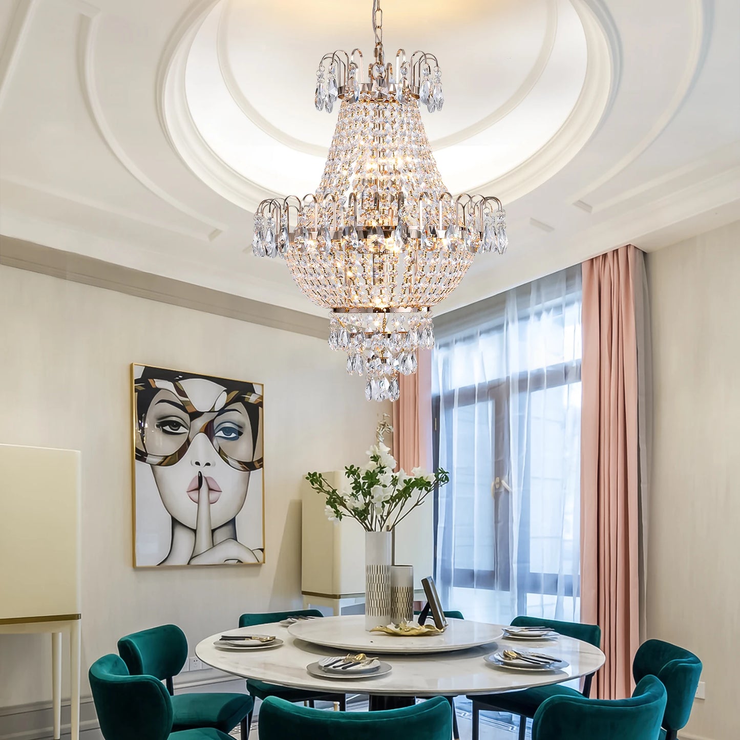 ARLGSITE Luxury Crystal Chandelier K9 Crystals Ceiling Light Living Room