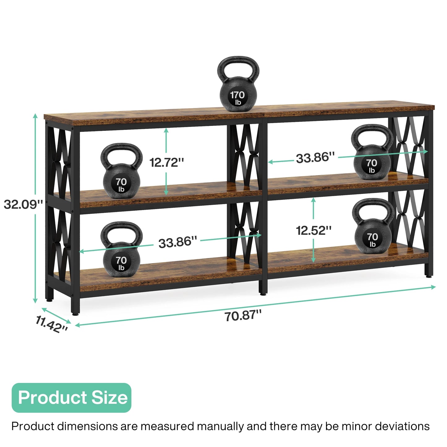 Tribesigns 71" Console Table with Storage Shelves, Industrial 3-Tier Entryway Table for Living Room, Hallway, Front Door, Foyer