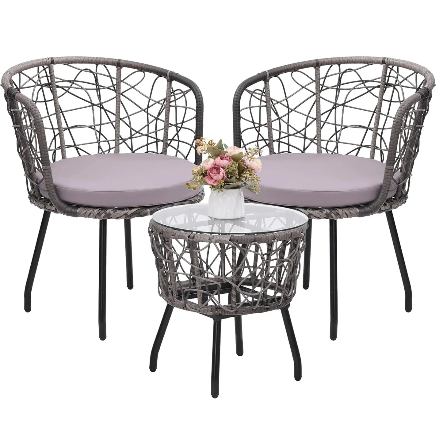 Four Piece Modern Wicker Patio Bistro Outdoor Furniture Set