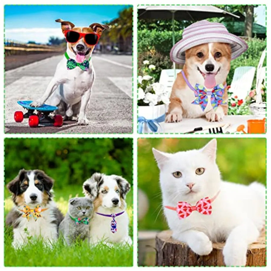 Dog Bow Tie Collars Polyester Adjustable For Pets Grooming