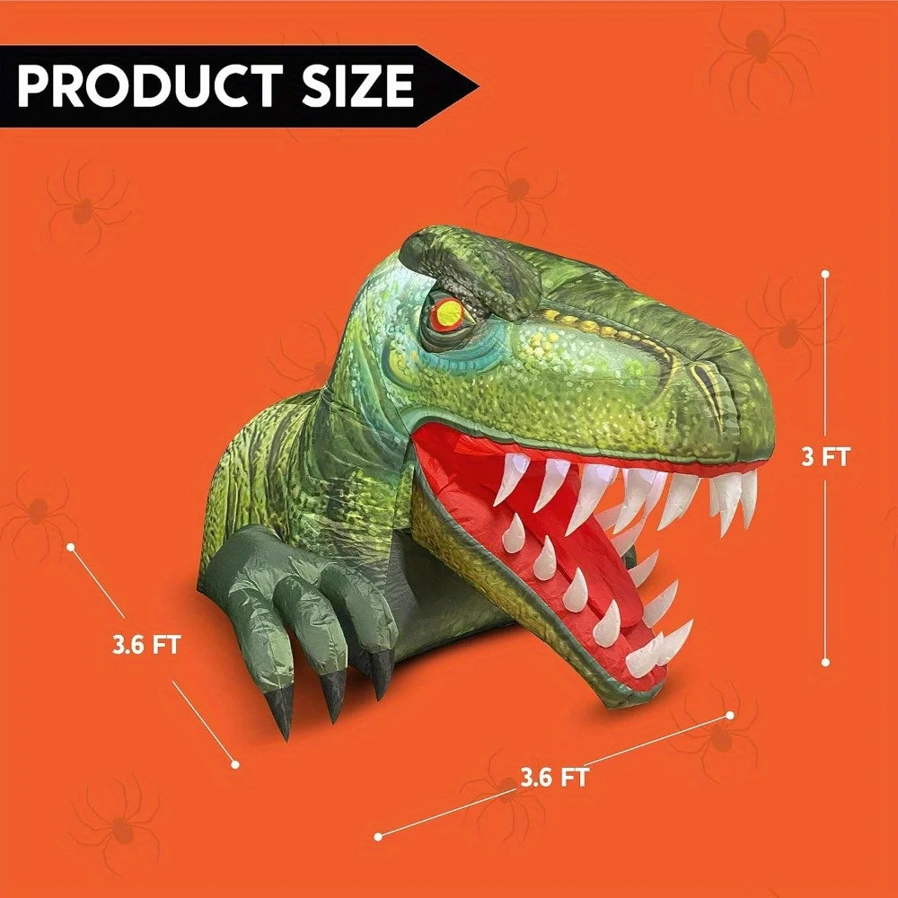 Animated Halloween Inflatable Outdoor Decorations Trunk or Treat Car Decorations Animated Dinosaur with LEDs for Yard Decor