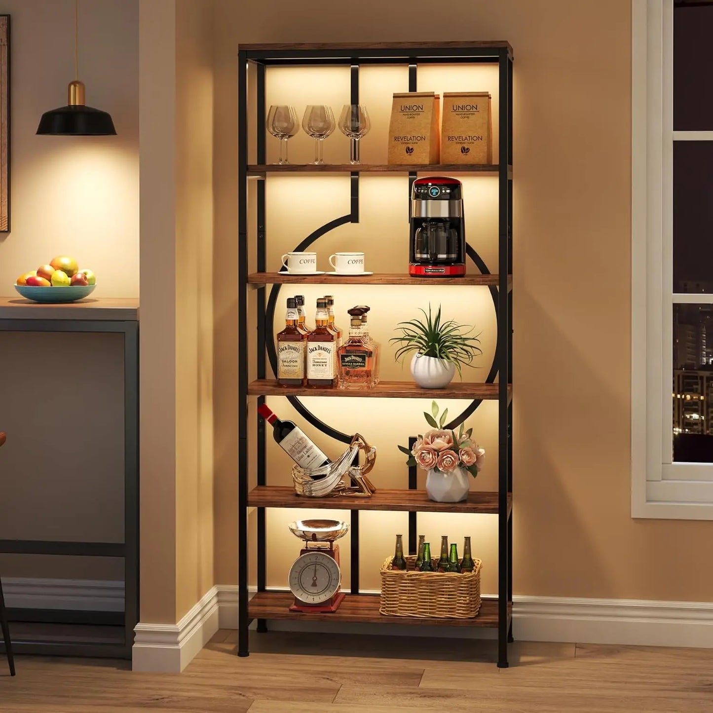 Little Tree Industrial Bookshelf Etagere 6 Tier For Living Room