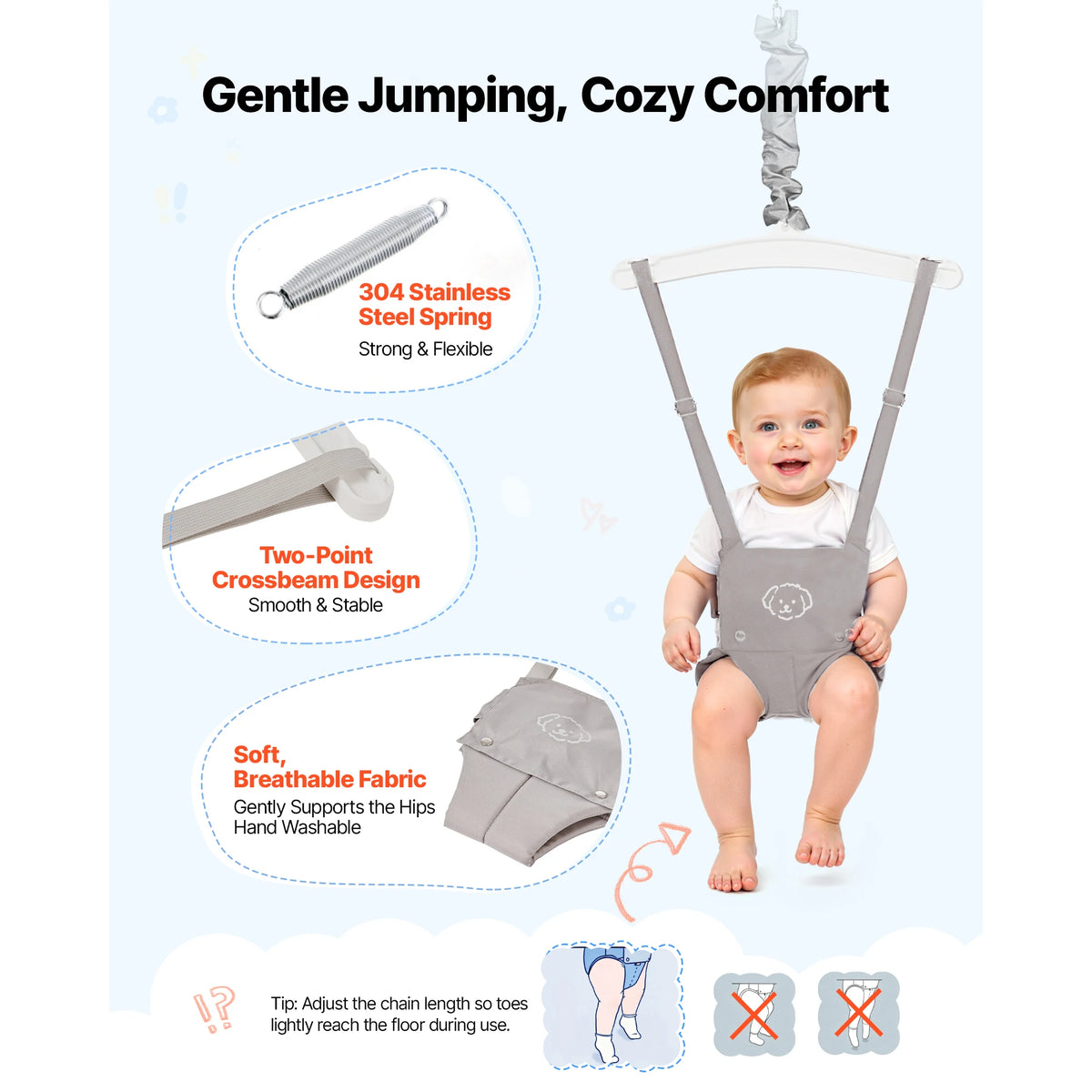 SucceBuy 2-In-1 Toddler Swing&Jumper Soft Foldable A-Frame Metal Stand Heavy Duty Thick Ropes Easy Install Store Indoor/Outdoor