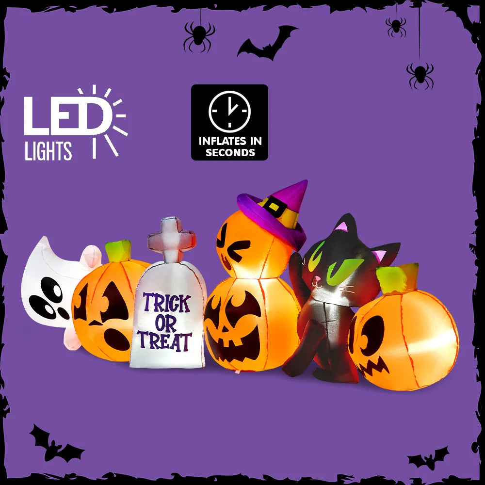 8 FT Long Halloween Inflatables Outdoor Decoration Halloween Blow Up Decorations Outside Inflatable Pumpkin Ghost Cat Tombstone with LEDs for Yard Decor
