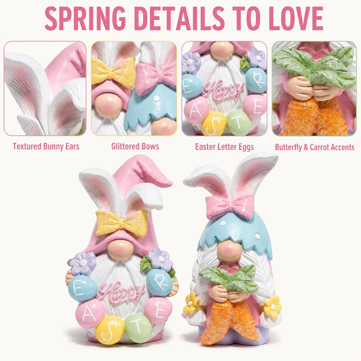 Hodao Resin Easter Gnome Figurine Set Spring Home Decor