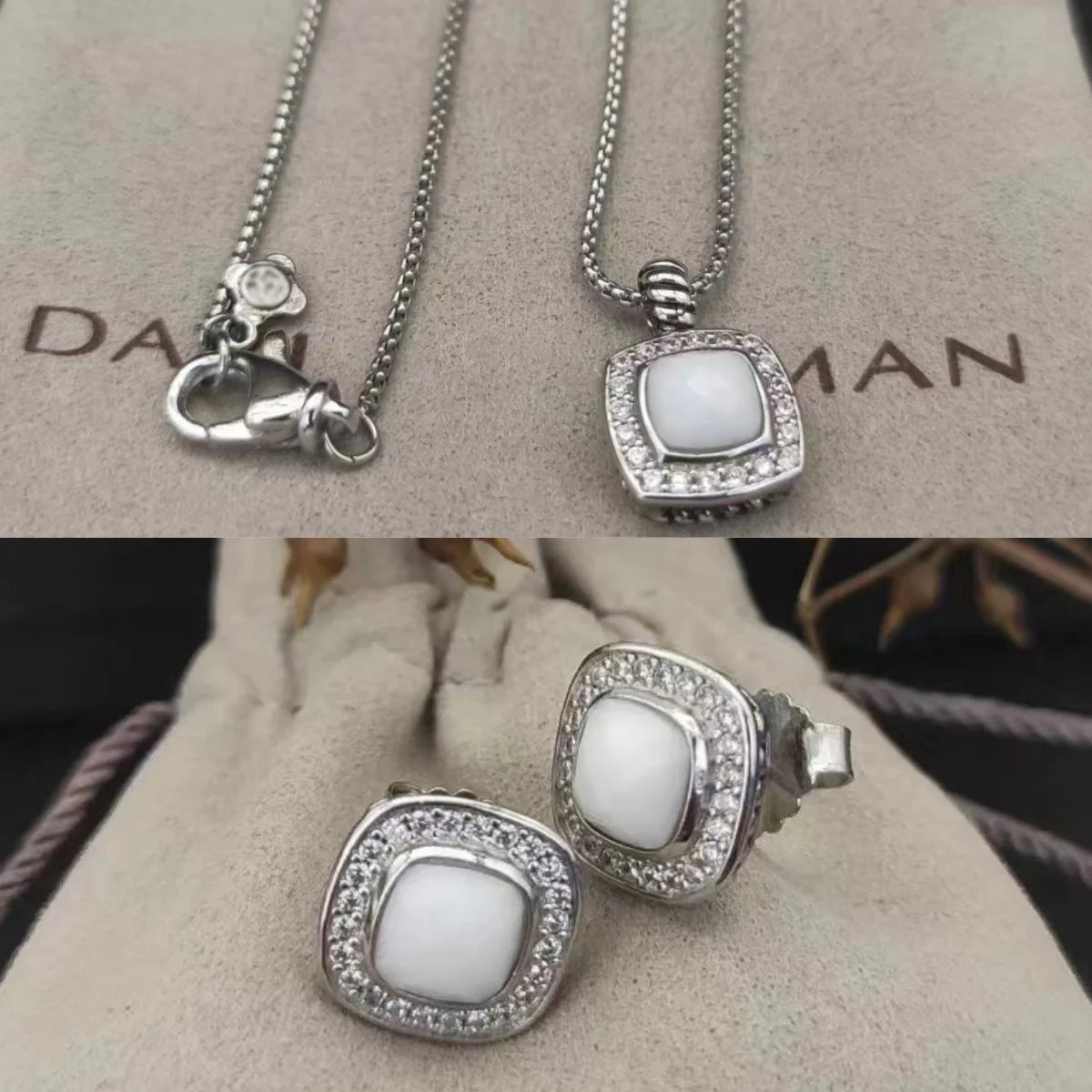 Sterling Silver Zircon Necklace And Earrings Set For Unisex