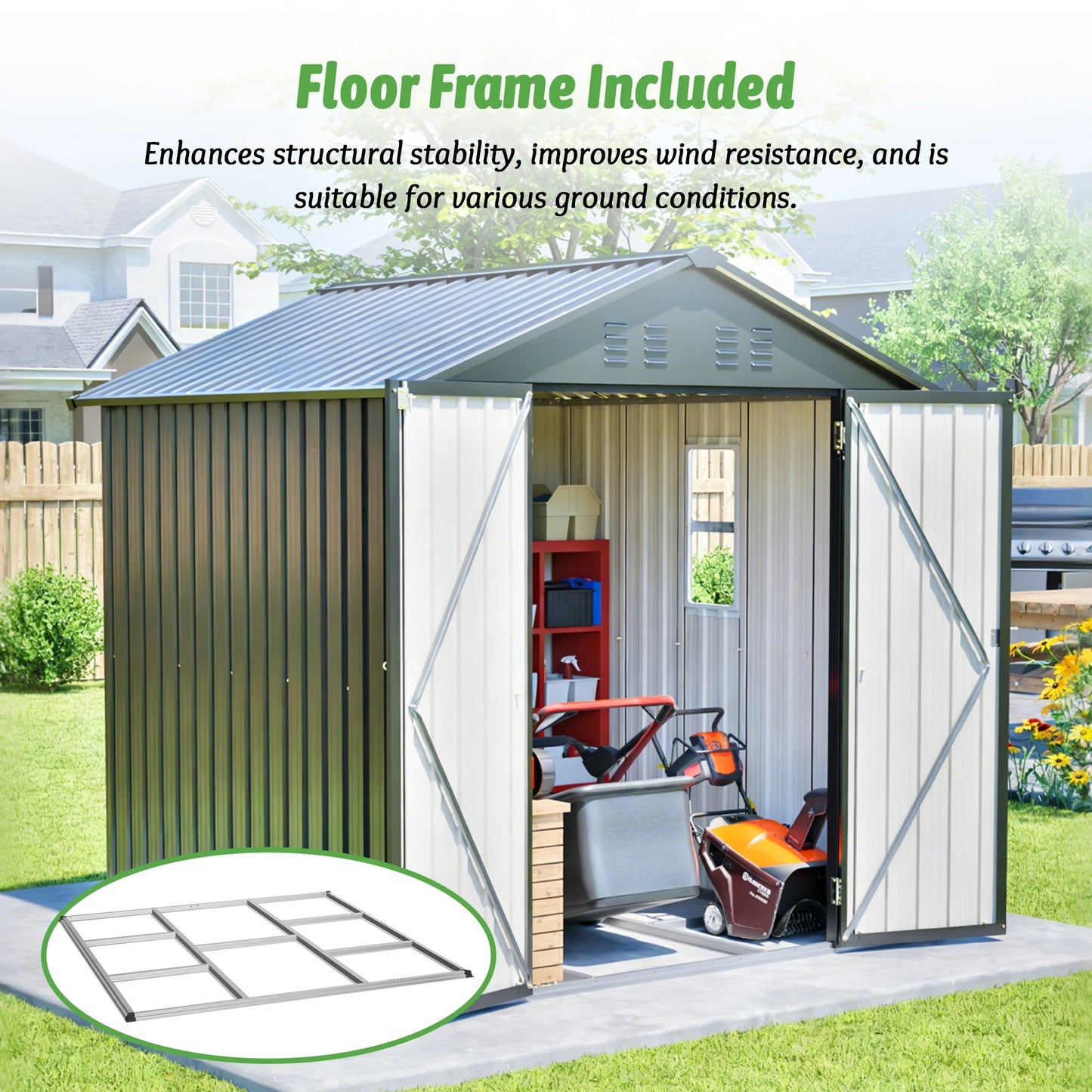 Gihauvia Metal Outdoor Utility Storage Shed With Secure Lockable Doors