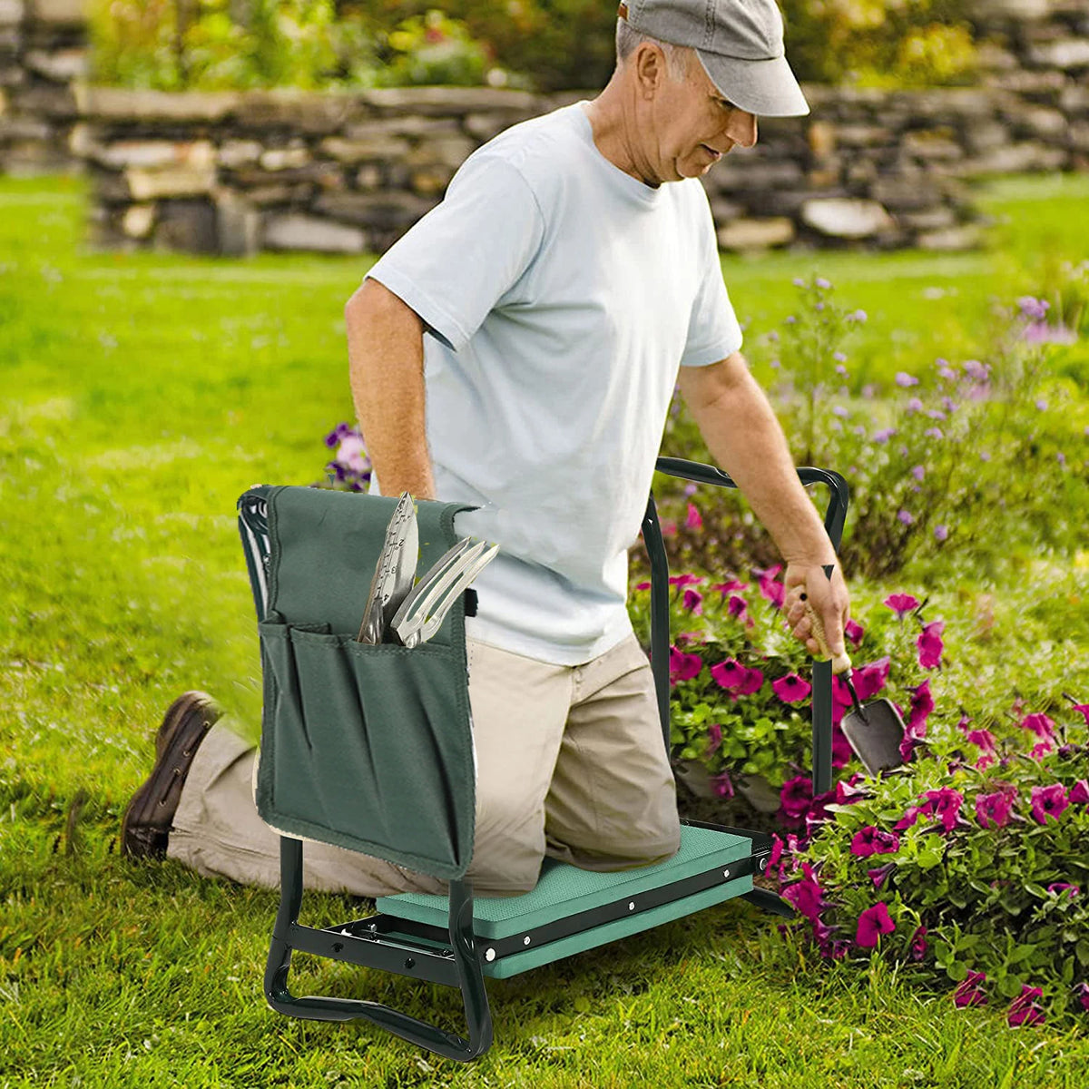 Heavy Duty Foldable Garden Kneeler Seat With Tool Pouch