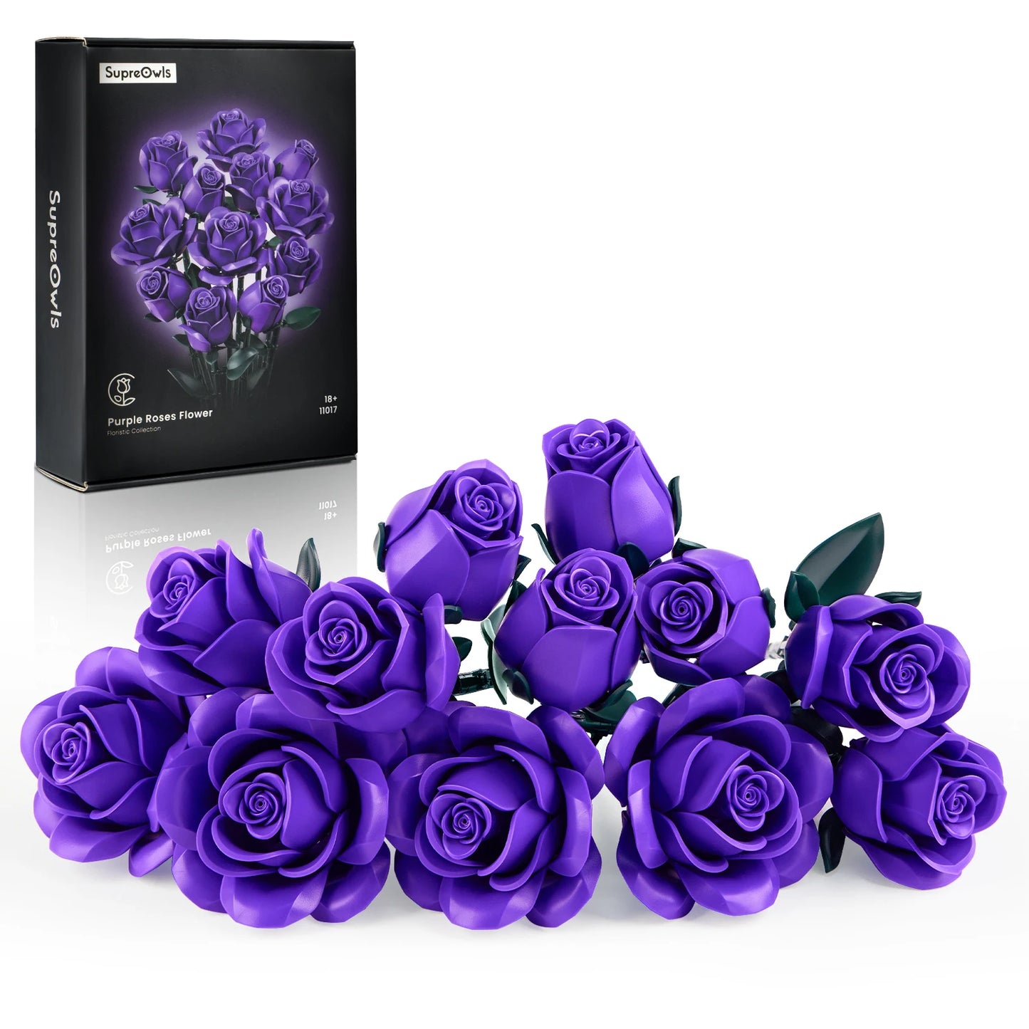 Purple Roses Bouquet Block Flowers Artificial Botanical Plant Home Decor Christmas Valentines Day Gift for Women Room Decoration