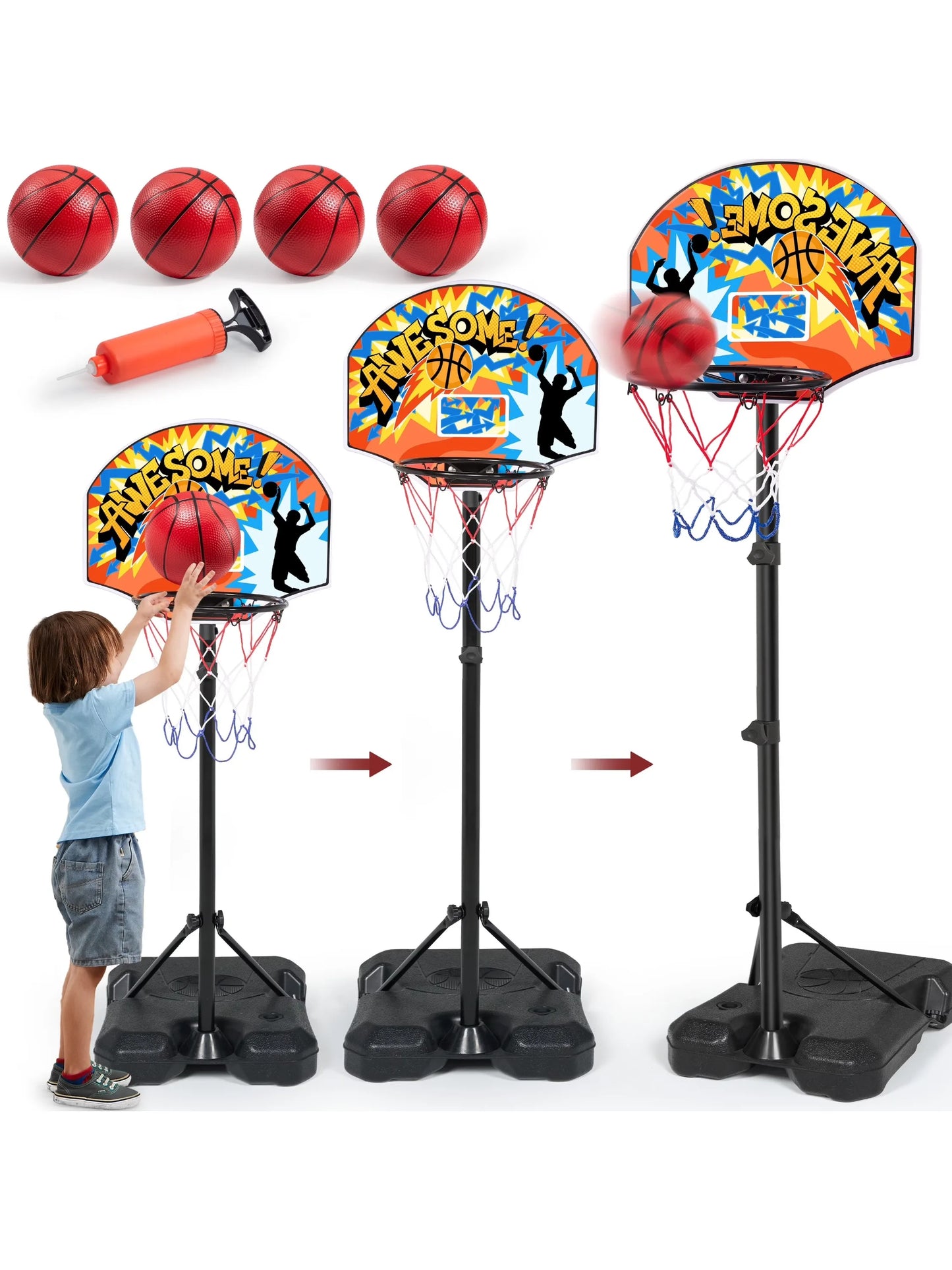 JOYFY 2.8-6.2 ft Adjustable Kids Basketball Hoop with 4 Balls Toddler Indoor Outdoor Basket Ball Game Set for Boys Girls