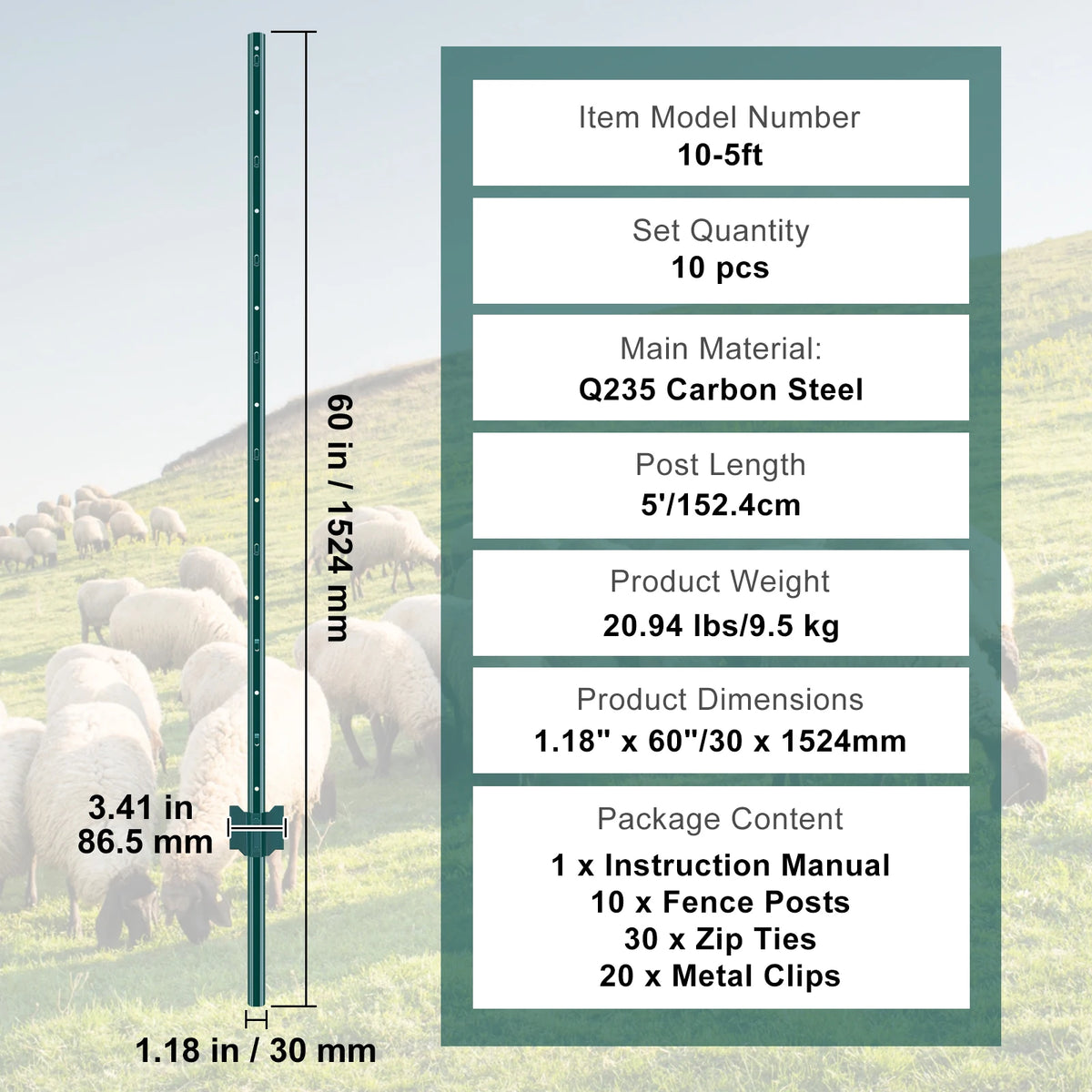 SucceBuy Heavy Duty Steel T-Post Fence Stakes for Outdoor Fencing