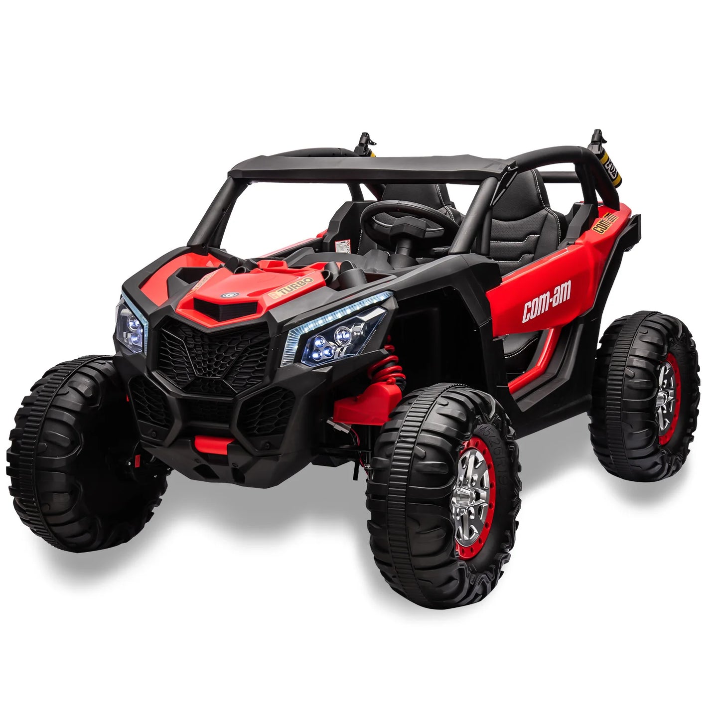 24V 2-Seater UTV 4WD Ride On Toys with Remote Control Powerful Electric Vehicle 4 Shock Absorbers, Leather Seats Music and Light