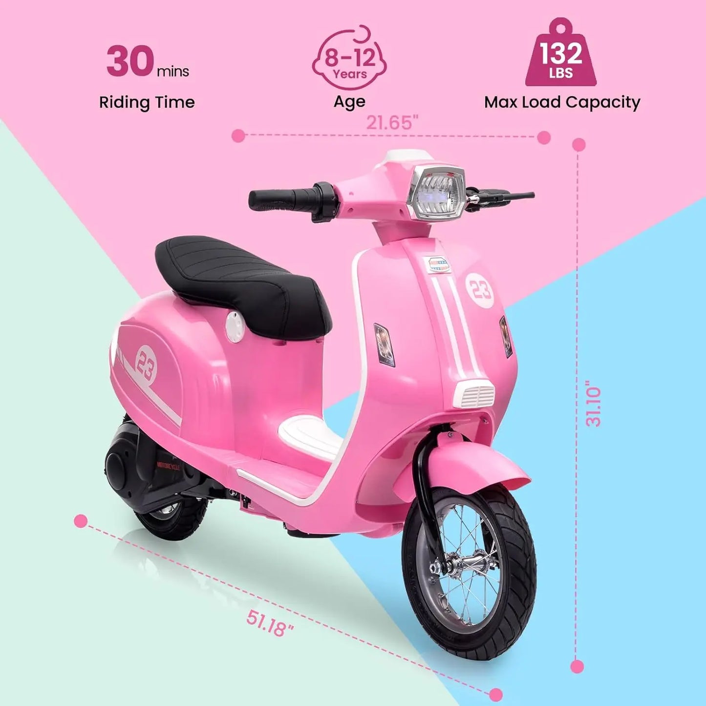 Children's Motorcycle Kids Ride on Toys 24 V 350 W Electric Seating Max 14 MPH Waterproof LED Lights for Aged 8-12 Max 59.9 kg