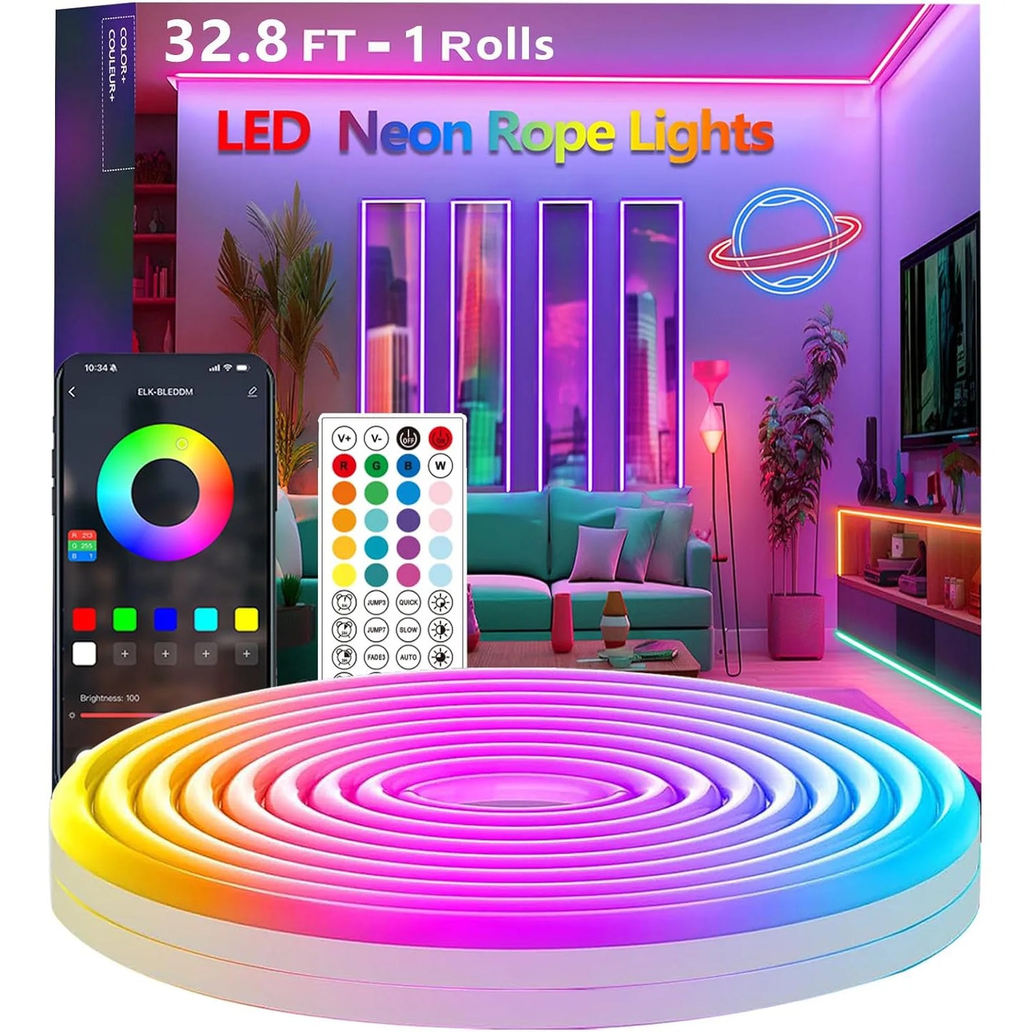 Neon LED Strip Light, Flexible Rope Lights, IP65 Waterproof, Music Sync, App/Remote Control, Multiple Modes for Bedroom Decor