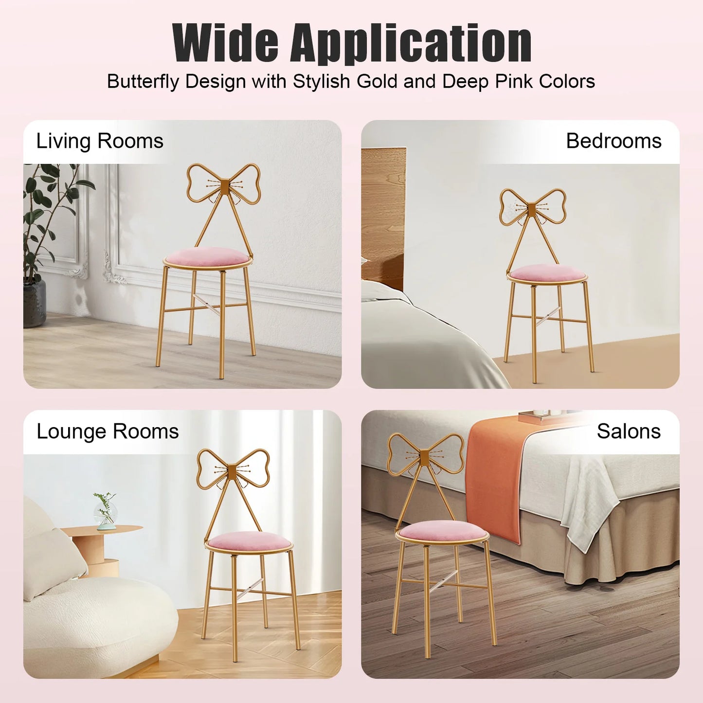 Butterfly Backrest Chair Pink Butterfly Dinning Chair Metal Makeup Stool Vanity Chair Home Furniture for Living Room Bedroom