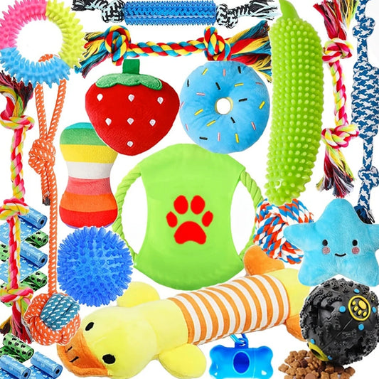 Alloet 25 Pack Puppy Chew Toys Rope Toy Teething Entertainment