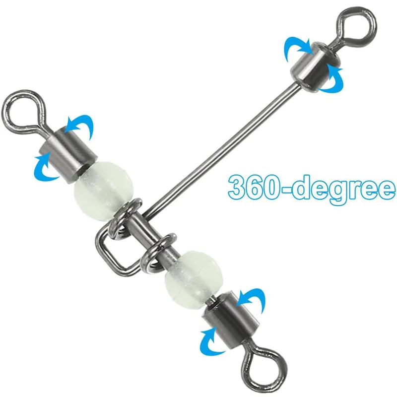 30pcs 3 Way Fishing Swivels Cross Line T Shape Swivels Fishing Snap Connectors with Glow Beads Tackle Saltwater Freshwater