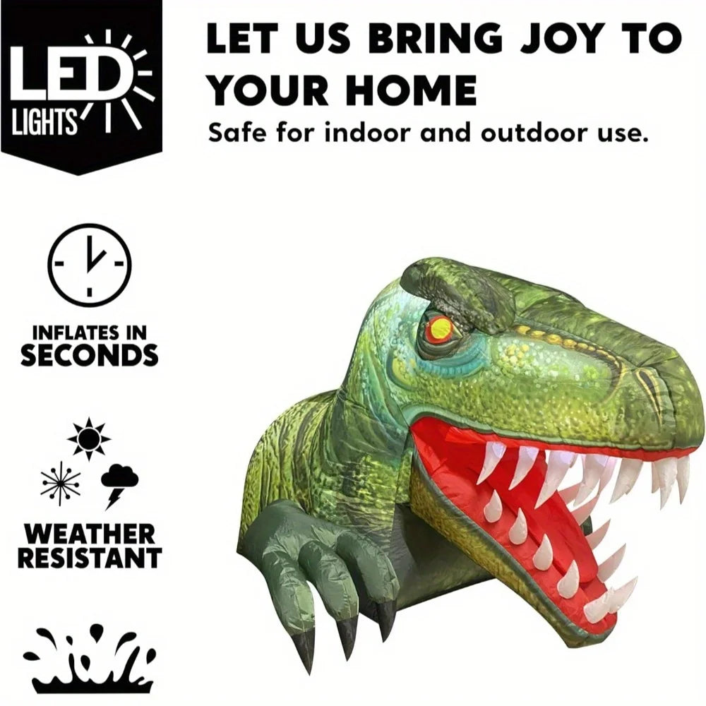 Animated Halloween Inflatable Outdoor Decorations Trunk or Treat Car Decorations Animated Dinosaur with LEDs for Yard Decor