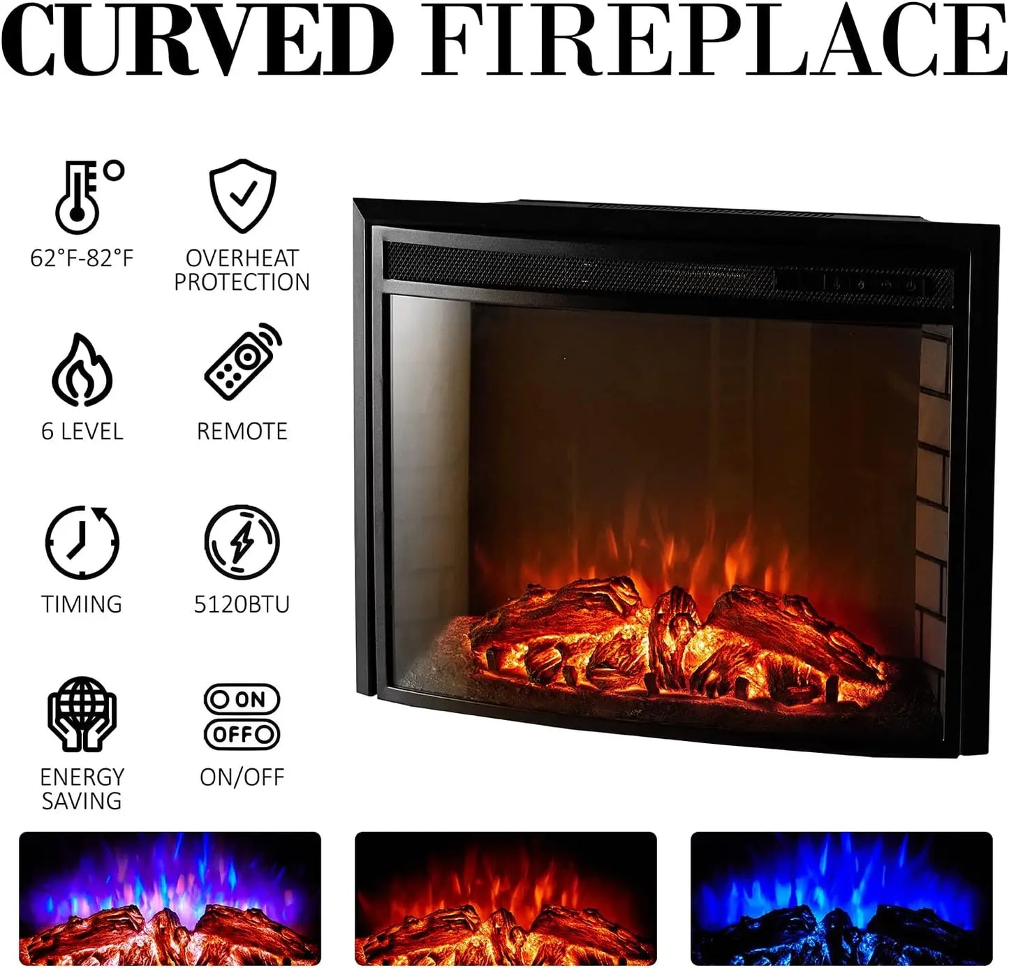 Curved TV Cabinet With Electric Fireplace And Farmhouse Glass Doors