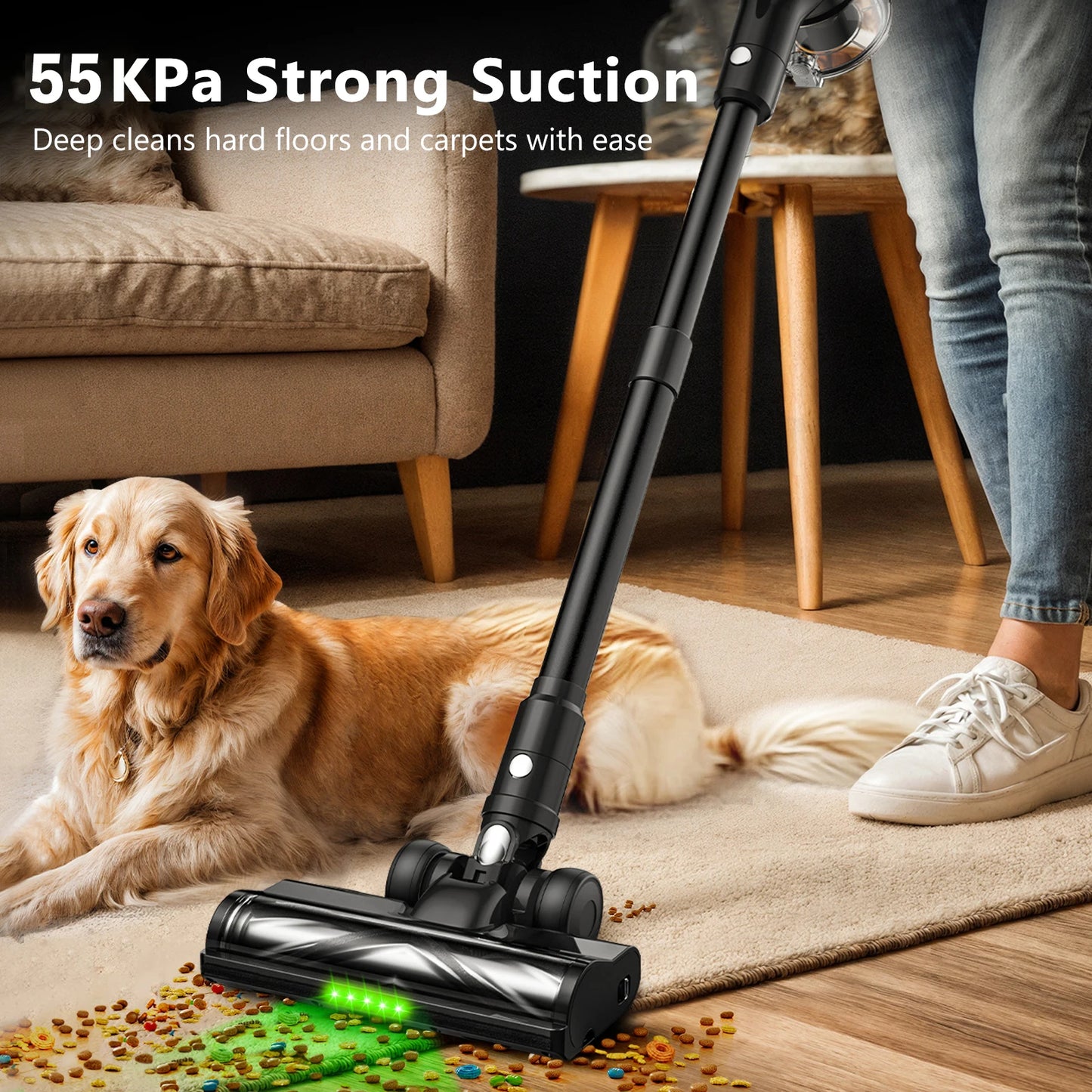 SUXIANGVAC Cordless Vacuum Cleaner 55Mins Anti-Tangle Self-Standing