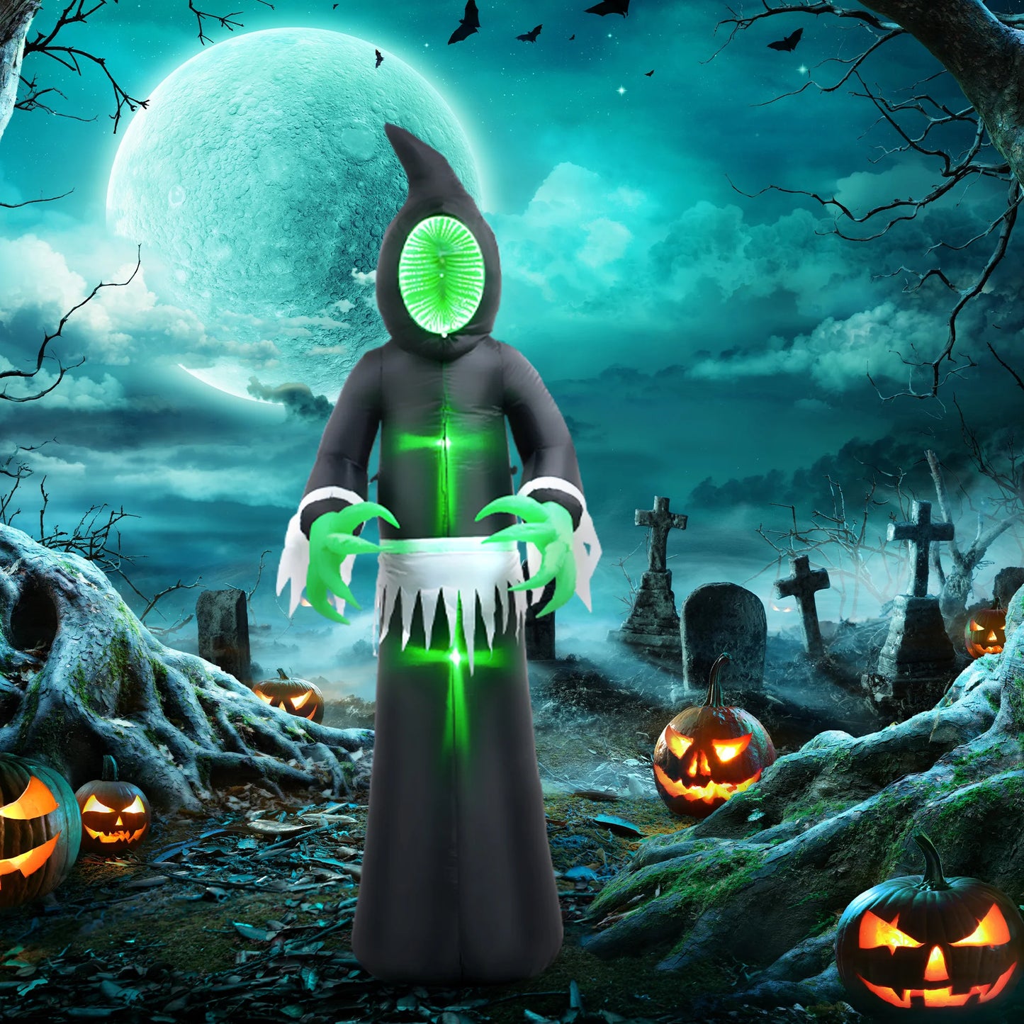 8ft Inflatable Halloween Decoration Mirror Face Ghost, Blow Up Outdoor LED Yard Display, Waterproof