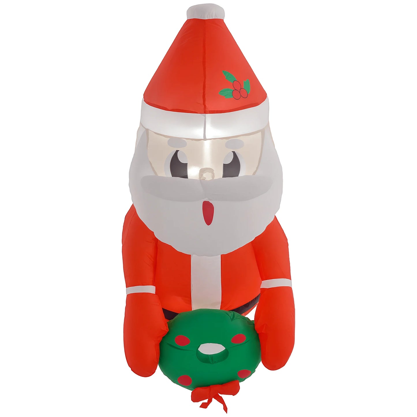 3.4' Christmas Inflatables Hanging Santa Claus Holding Wreath with White LED Lights, Blow-Up Outdoor Christmas Decorations for Lawn Garden Party