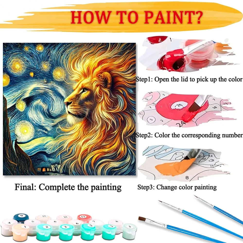 Van Gogh Style Paint By Numbers For Adult Animal Lion Diy Art Craft Kit HandPainted On Canvas Valentines Gift Home Decor