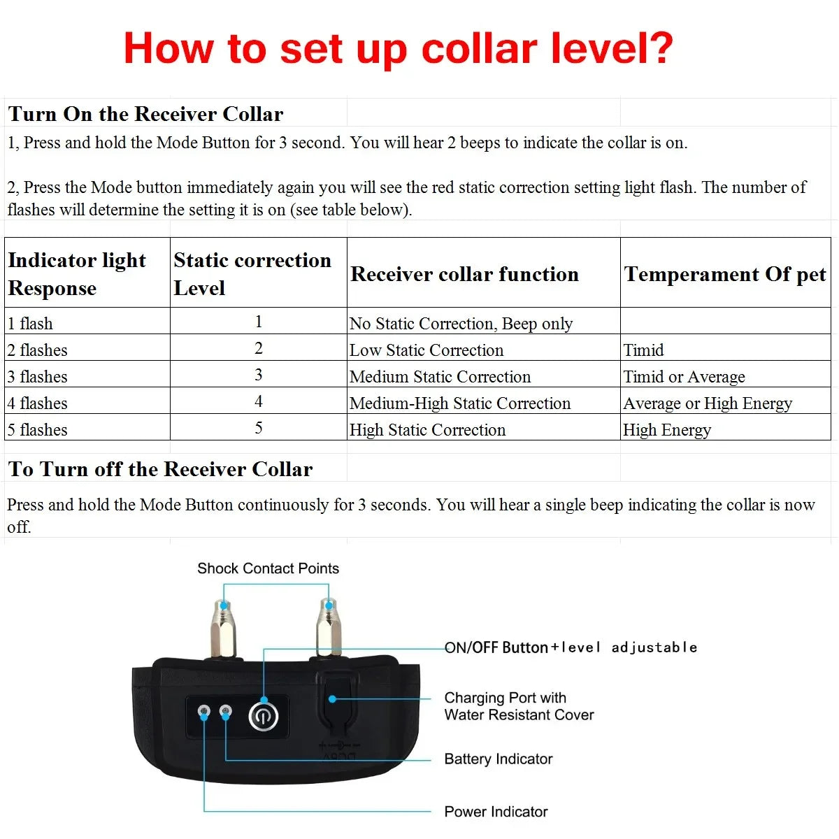 TP16 Dog Electric Fence Training Collar Rechargeable Waterproof 6 Levels