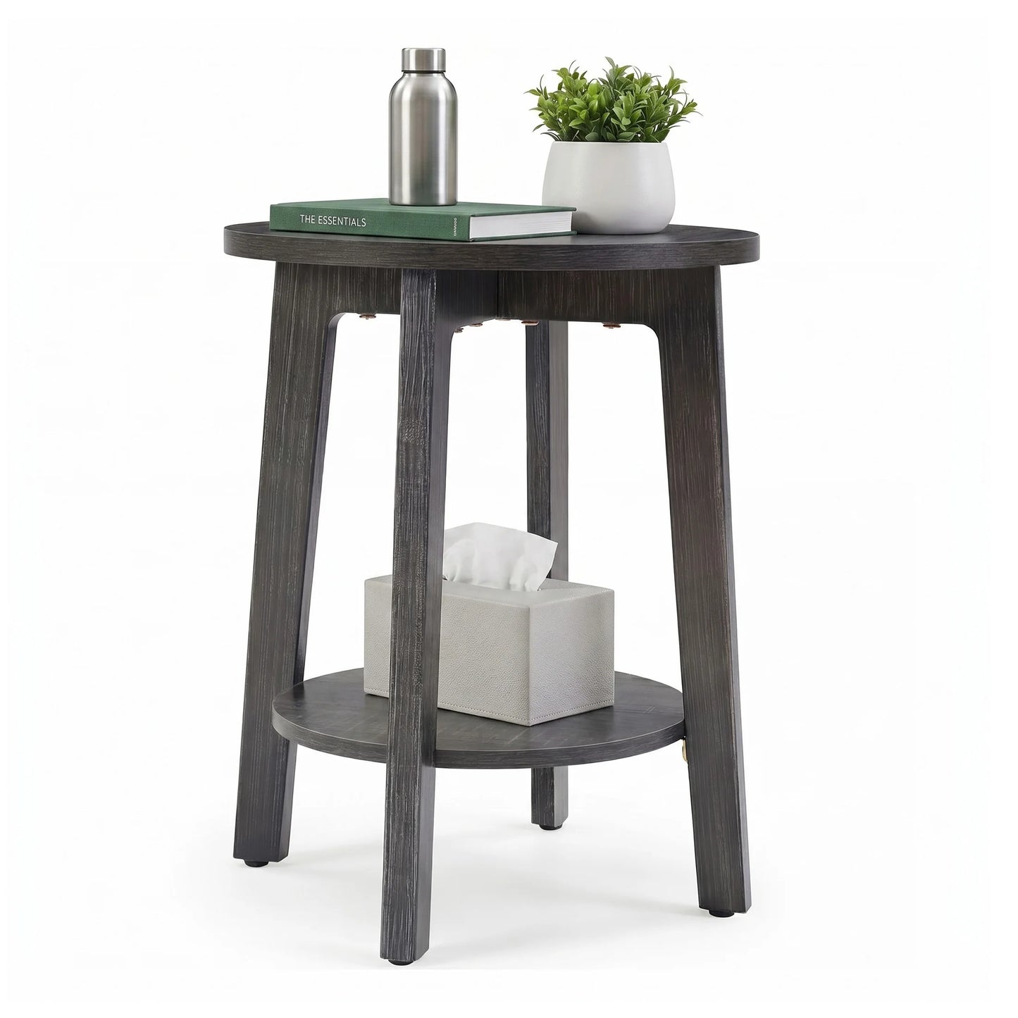 JHK Wood Round Side Tables Coffee Table For Living Room 2-Tier Center Counter with Storage Shelf Bedside Nightstand with Non-Slip Pads