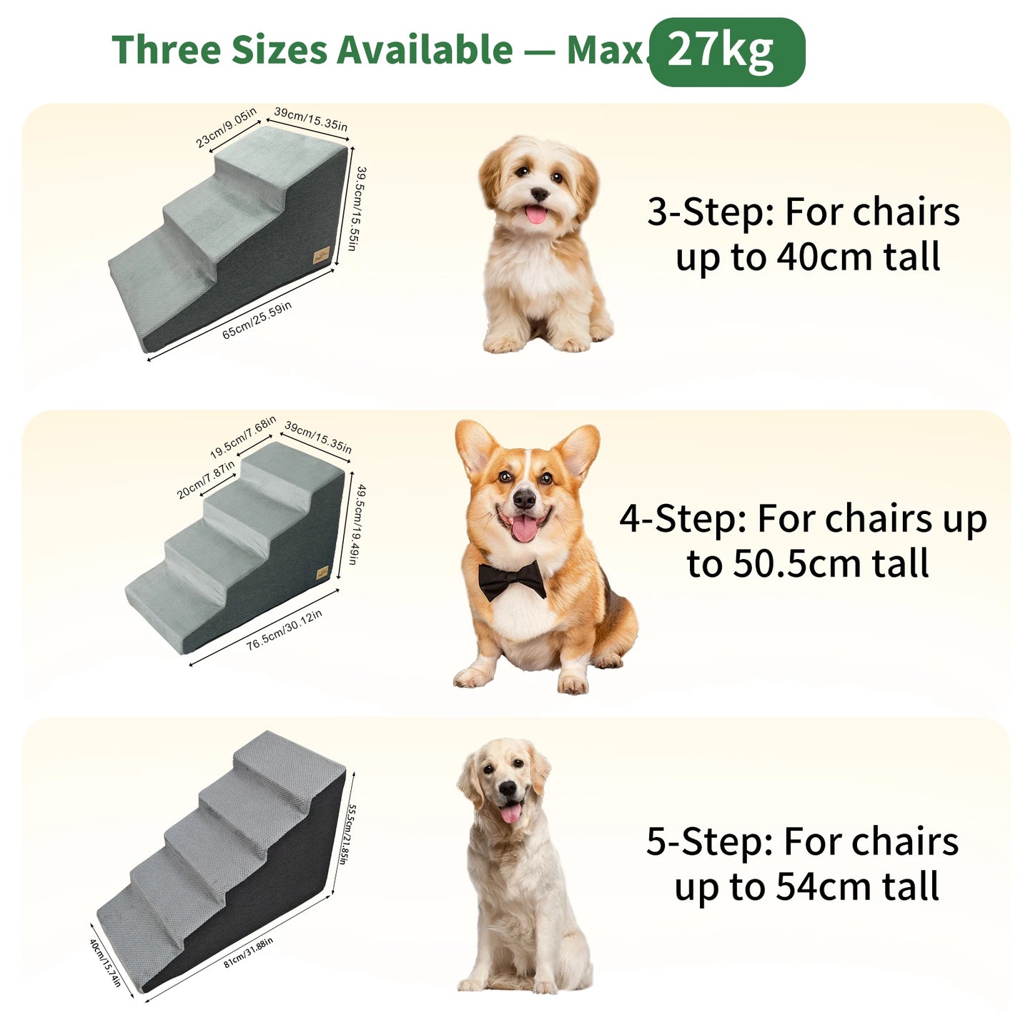 3 To 5 Steps Dog Stairs Ramps High Density Foam Non Slip Sofa Ladder
