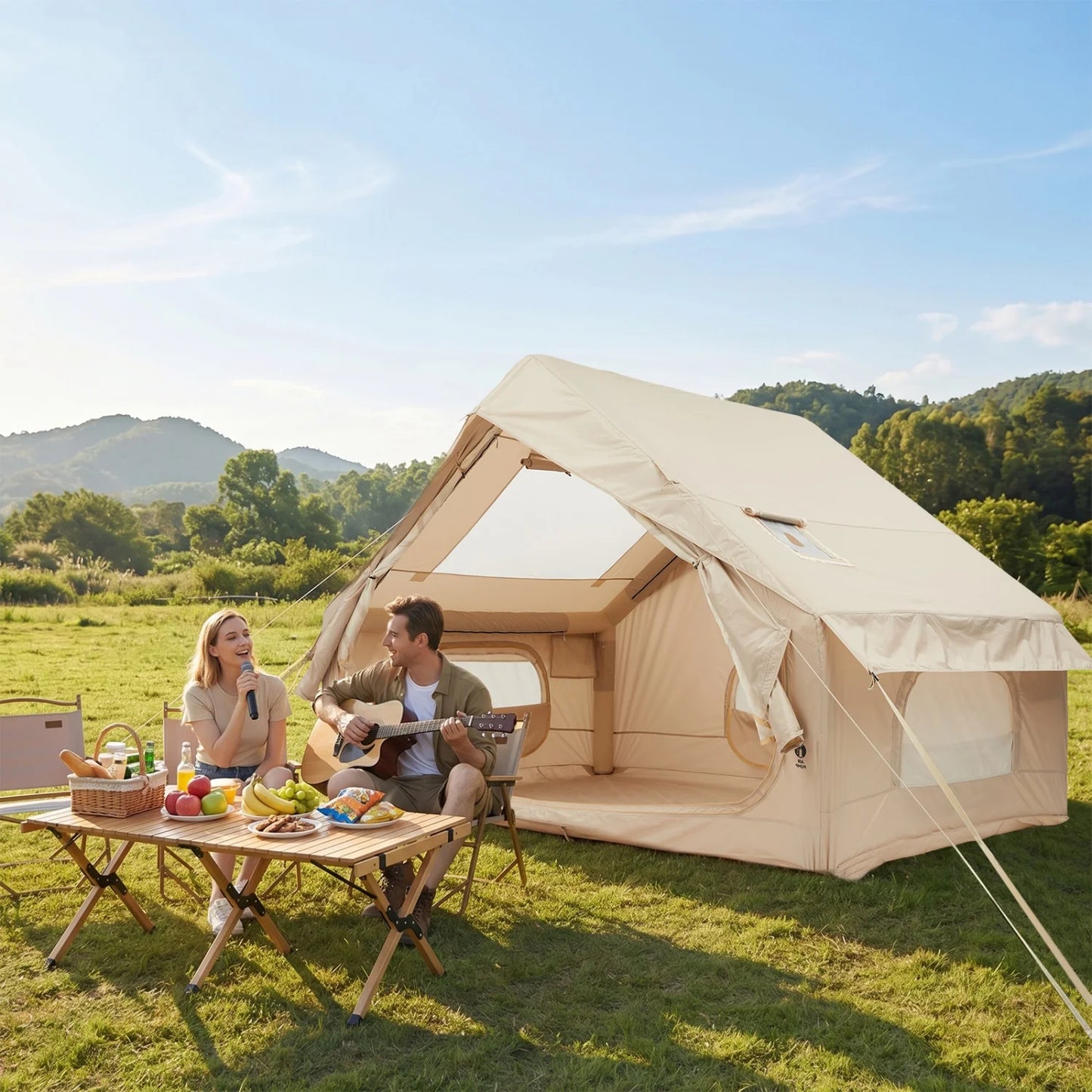 Himiss Inflatable Camping Tent With Pump Skylight And Stove Jack