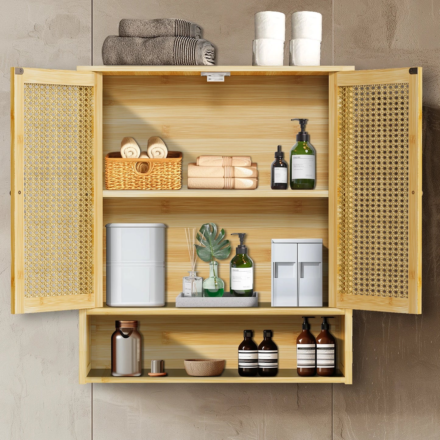 Wisfor Wooden Wall Mounted Medicine Cabinet With Rattan Doors