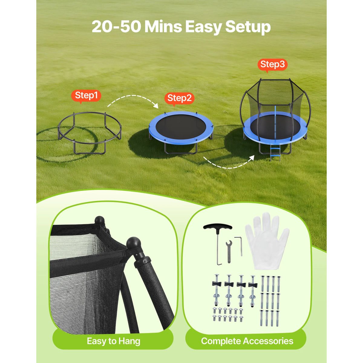 SucceBuy Outdoor Trampoline 8/10/12/14FT ASTM Approved with Enclosure Net & Thickened Pad Max 265/400/450 lbs for Kids & Adults